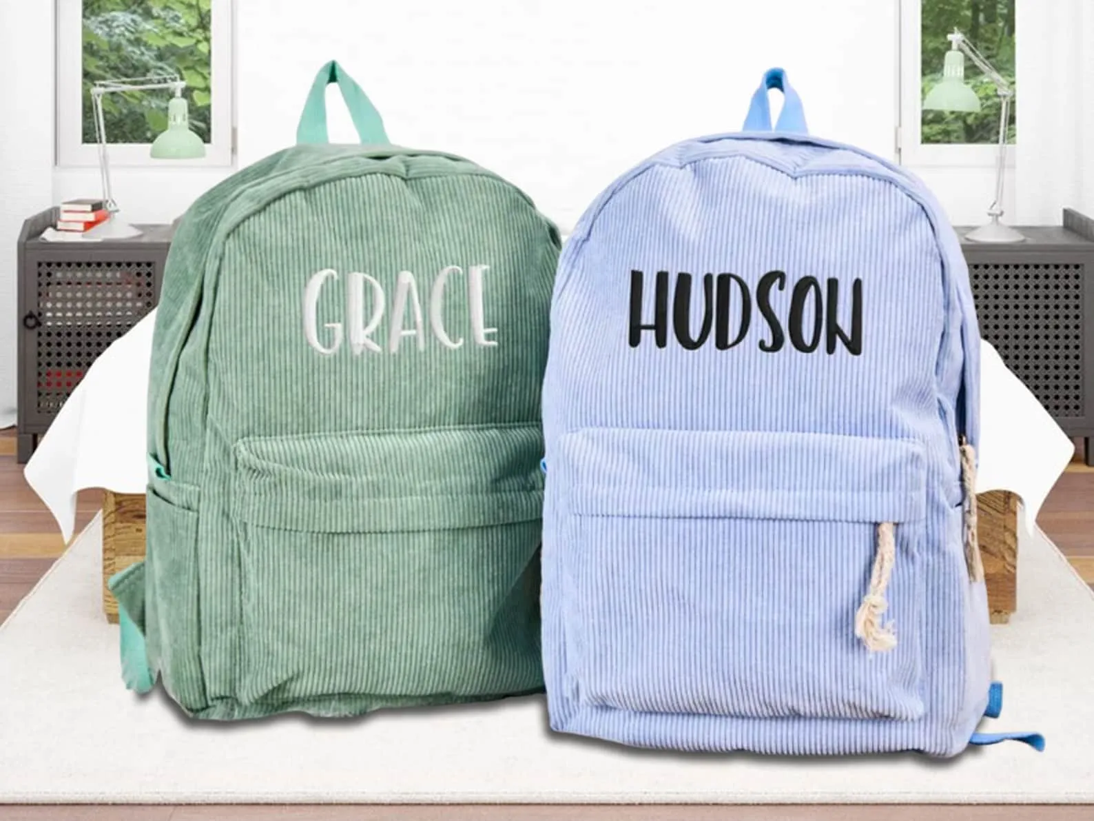 Custom Embroidered Name Backpacks, Personalized School Book Bag Mini Bag, Toddlers Student Corduroy Backpack, Back to School Birthday Gifts