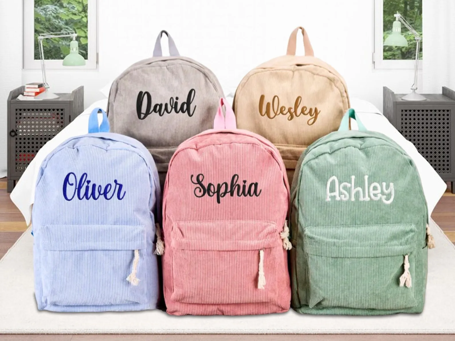Custom Embroidered Name Backpacks, Personalized School Book Bag Mini Bag, Toddlers Student Corduroy Backpack, Back to School Birthday Gifts