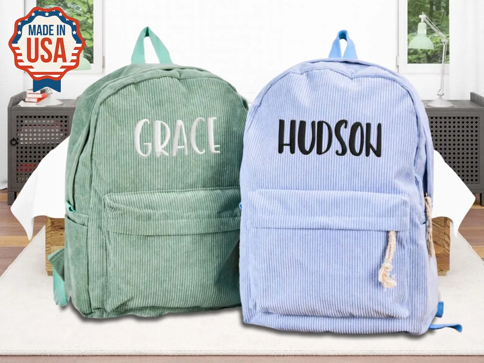 Custom Embroidered Name Backpacks, Personalized School Book Bag Mini Bag, Toddlers Student Corduroy Backpack, Back to School Birthday Gifts