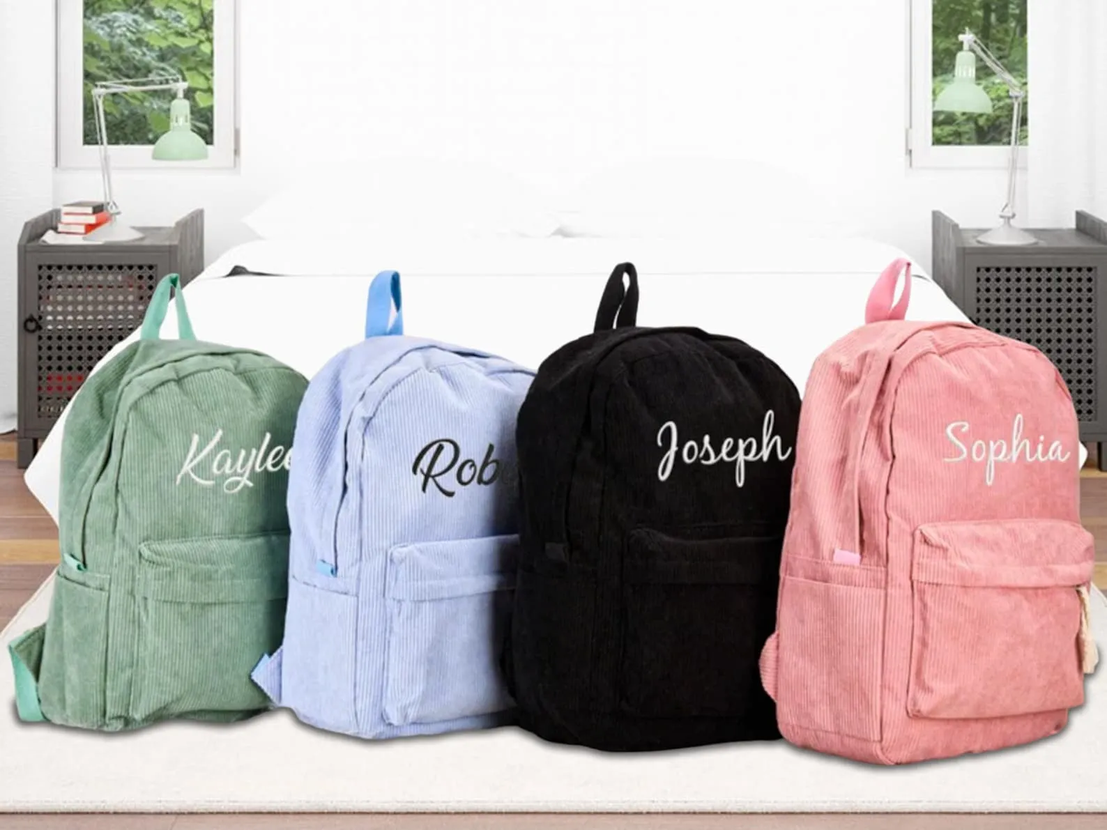 Custom Embroidered Name Backpacks, Personalized School Book Bag Mini Bag, Toddlers Student Corduroy Backpack, Back to School Birthday Gifts