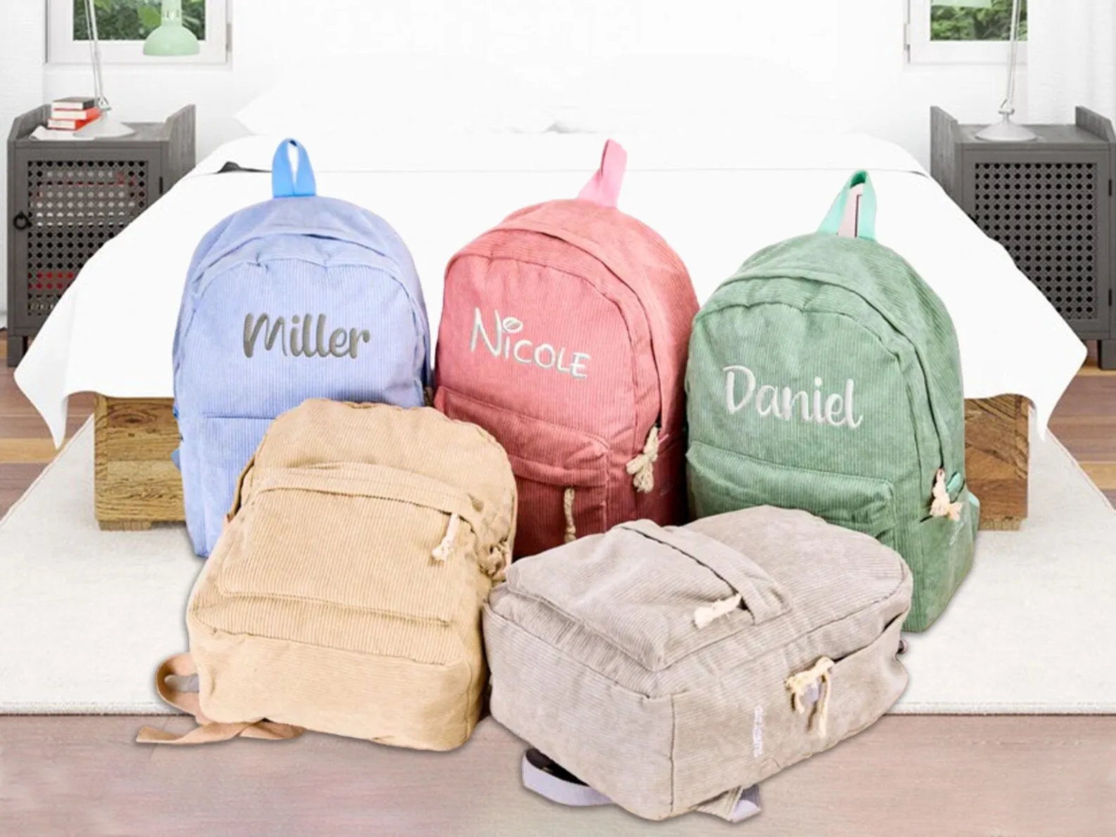 Custom Embroidered Name Backpacks, Personalized School Book Bag Mini Bag, Toddlers Student Corduroy Backpack, Back to School Birthday Gifts