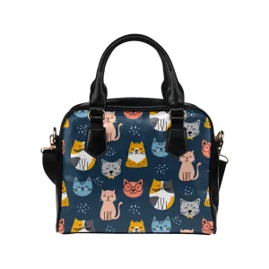 Cute Cat Purse, Animal Kitten Black Blue Colorful Print Small Shoulder Bag High Grade PU Leather Women Designer Handbag