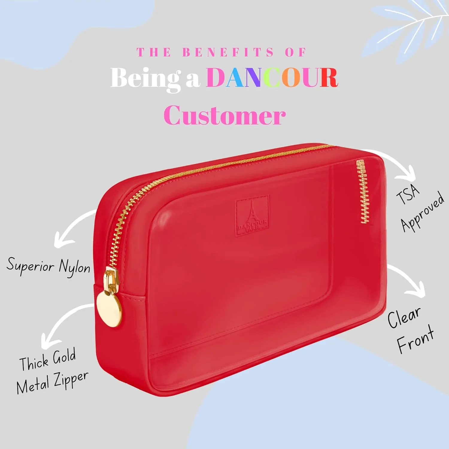 DANCOUR Small Clear Makeup Bag  Mini Pouch for Purse, Red Cosmetic Travel Case, Compact Clear Cosmetic Bag, Mini Pouch for Purse
