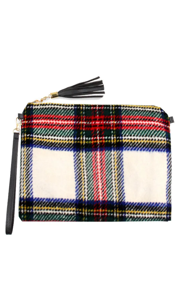 EABG9371 White Tartan Crossbody Clutch Bag