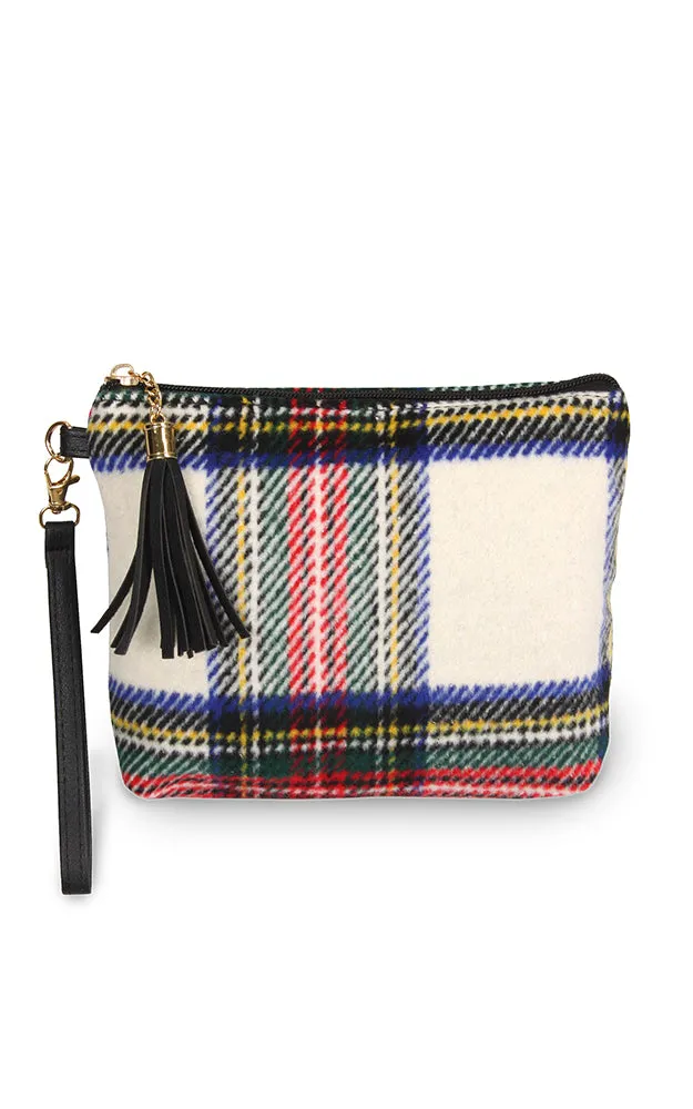 EABG9371 White Tartan Crossbody Clutch Bag