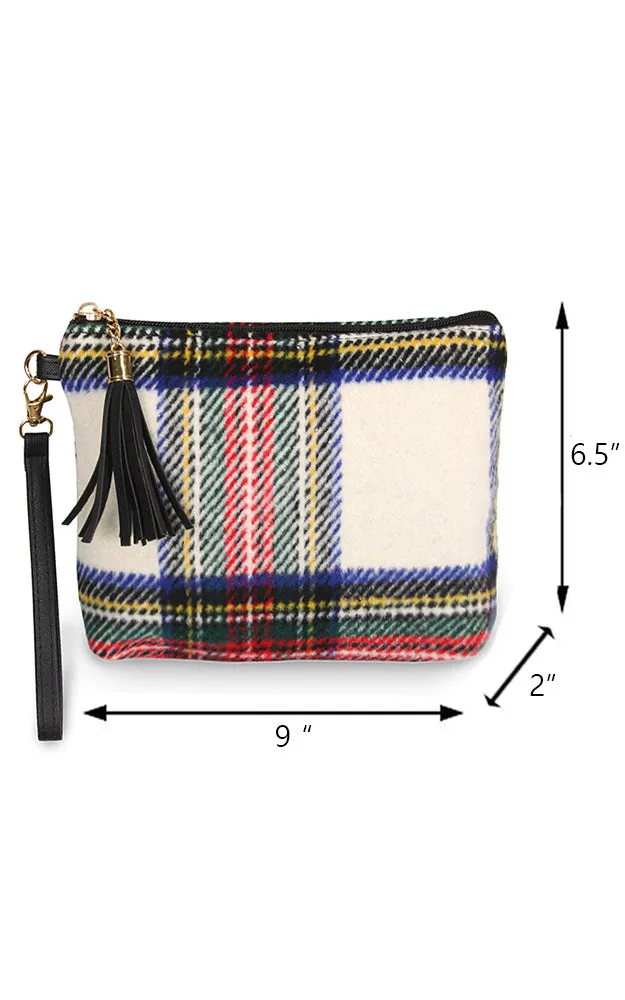 EABG9371 White Tartan Crossbody Clutch Bag