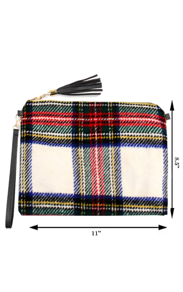 EABG9371 White Tartan Crossbody Clutch Bag