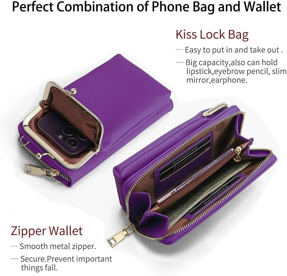 EASTNIGHTS Small Crossbody Phone Bag for Women Cell Phone Purse Wallet Kiss Lock Cute Shoulder Bag with Credit Card Slots