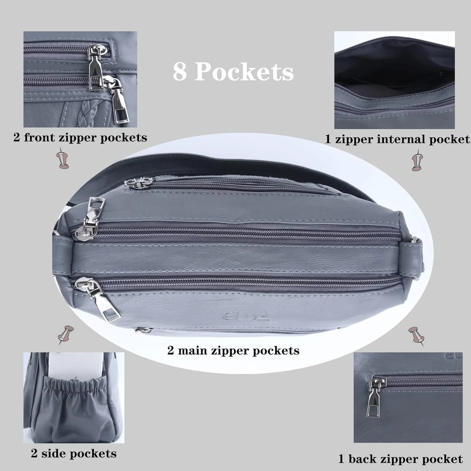 ELDA Crossbody Bags For Women Pocketbooks Soft PU Leather Purses and Handbags Multi Pocket Shoulder Bag