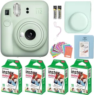 Fujifilm Instax Mini 12 Instant Camera Pastel Blue with Film Value Pack (40 Sheets)   Accessories Including Galaxy Carrying Case Strap, Photo Album, Stickers (Mint Green)