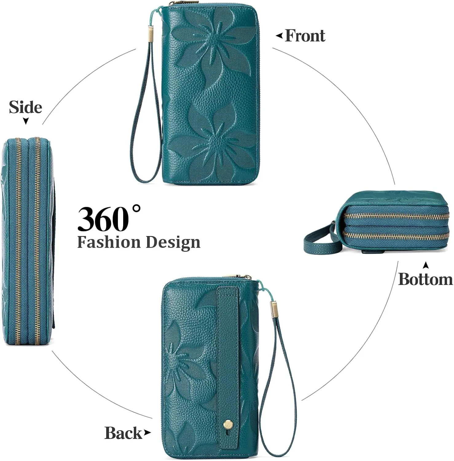 GAEKEAO Wallet for Women Clutch RFID Blocking Wristlet Leather Purse Large Capacity Credit Card Holder with Grip Hand Strap