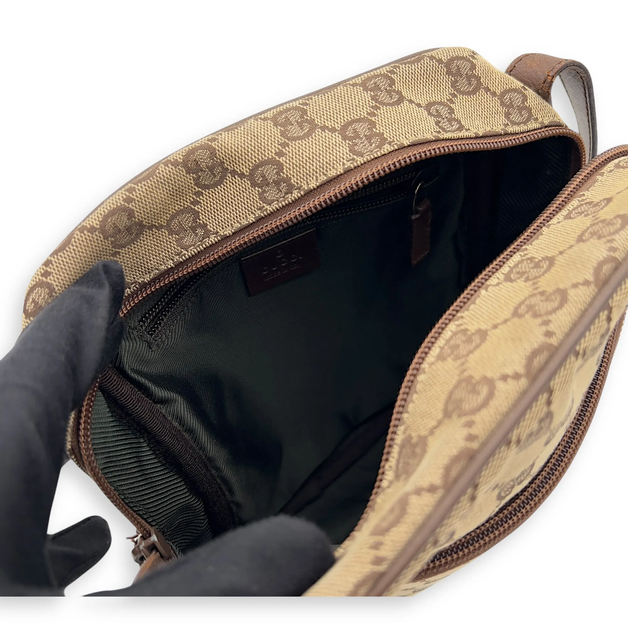GG Crossbody Bag Brown in Canvas, Gold hardware