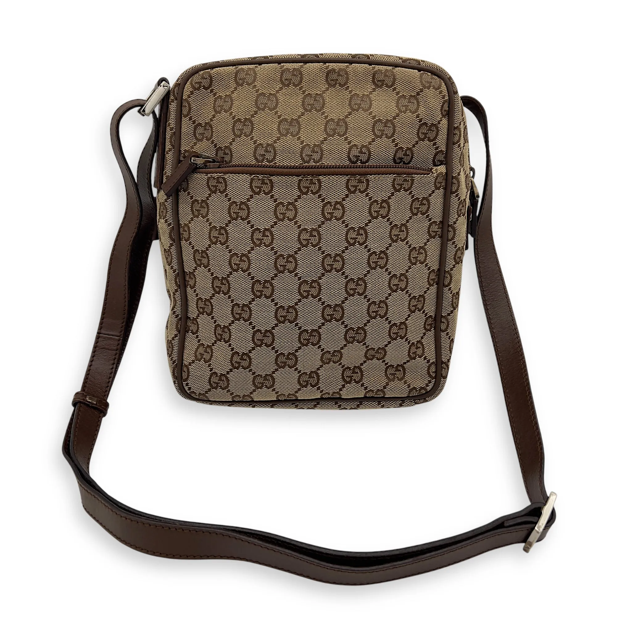 GG Crossbody Bag Brown in Canvas, Gold hardware