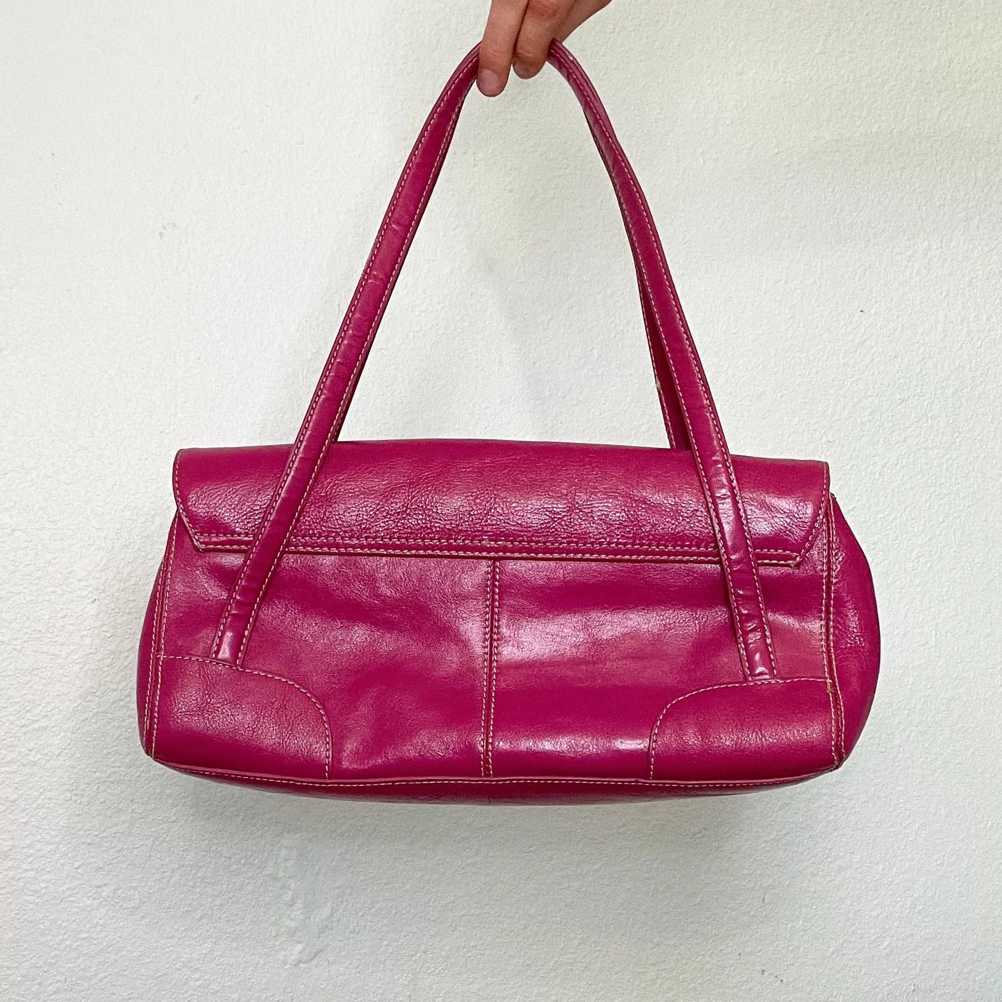 Hot Pink Leather Y2K Shoulder Bag