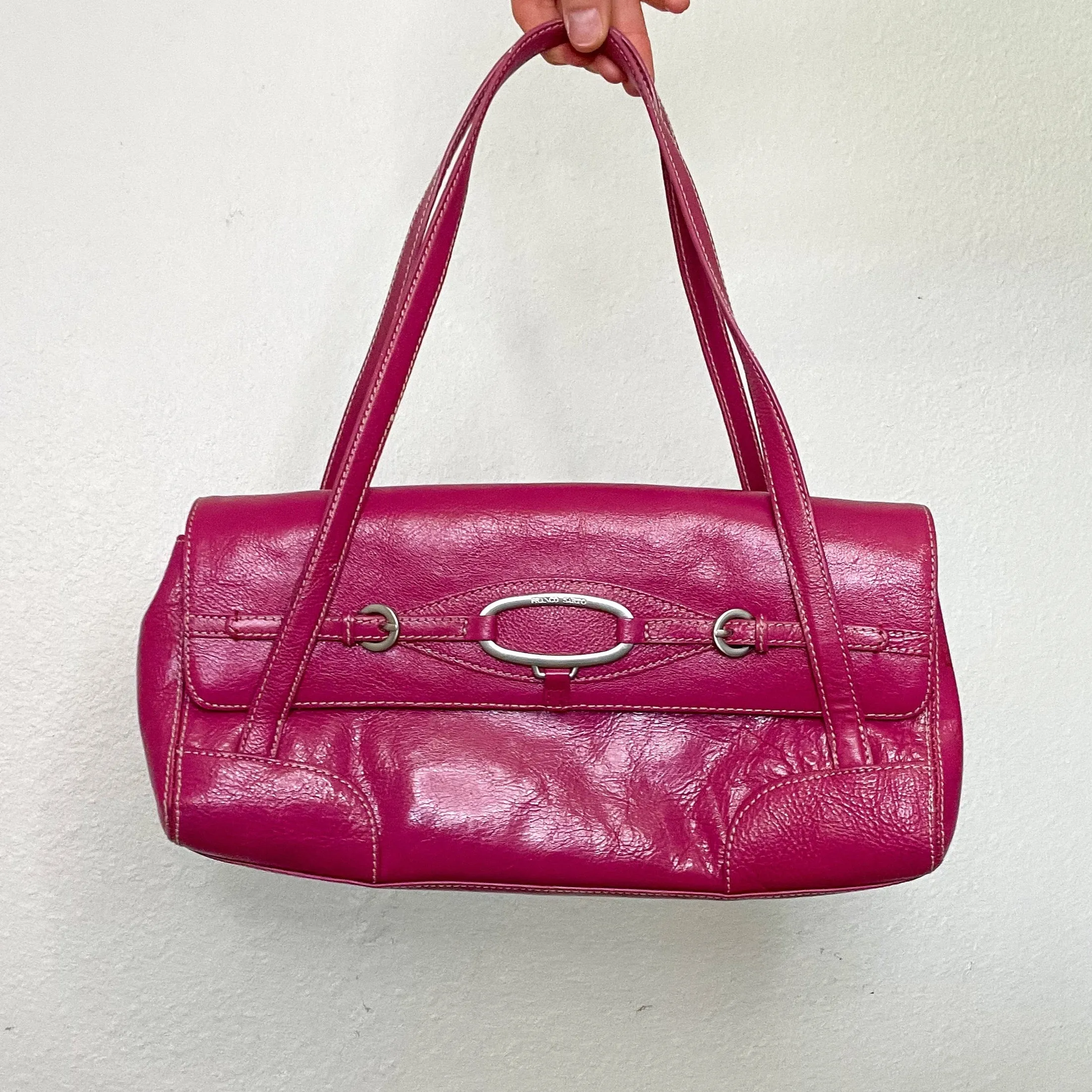Hot Pink Leather Y2K Shoulder Bag