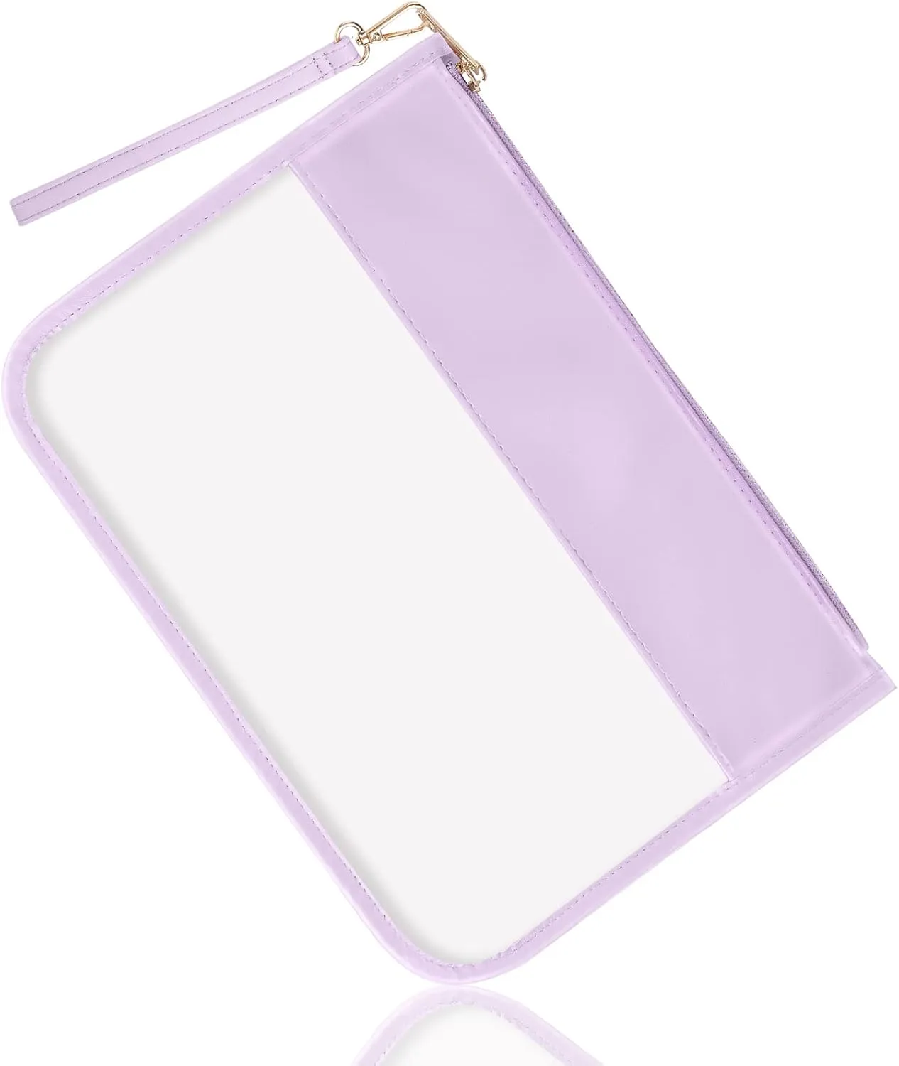 IzuztA PVC Flat Pouch Travel Makeup Bag with Wristlet, DIY Chenille Letter Bag Waterproof Portable Clear Travel Toiletry Cosmetic Pouch for Women Girls (Purple)