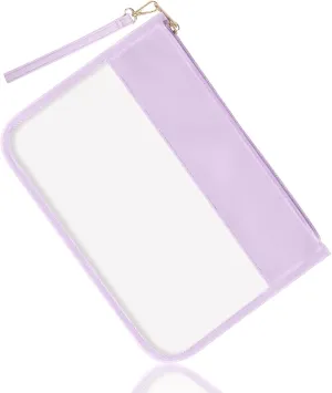 IzuztA PVC Flat Pouch Travel Makeup Bag with Wristlet, DIY Chenille Letter Bag Waterproof Portable Clear Travel Toiletry Cosmetic Pouch for Women Girls (Purple)
