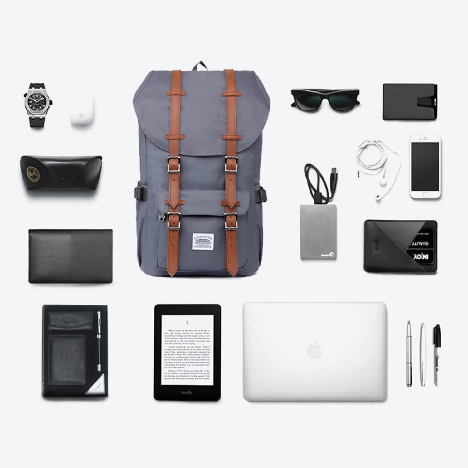 KAUKKO Backpack, (Ngrey), 45 x 27 x 17cm (HxBxT)