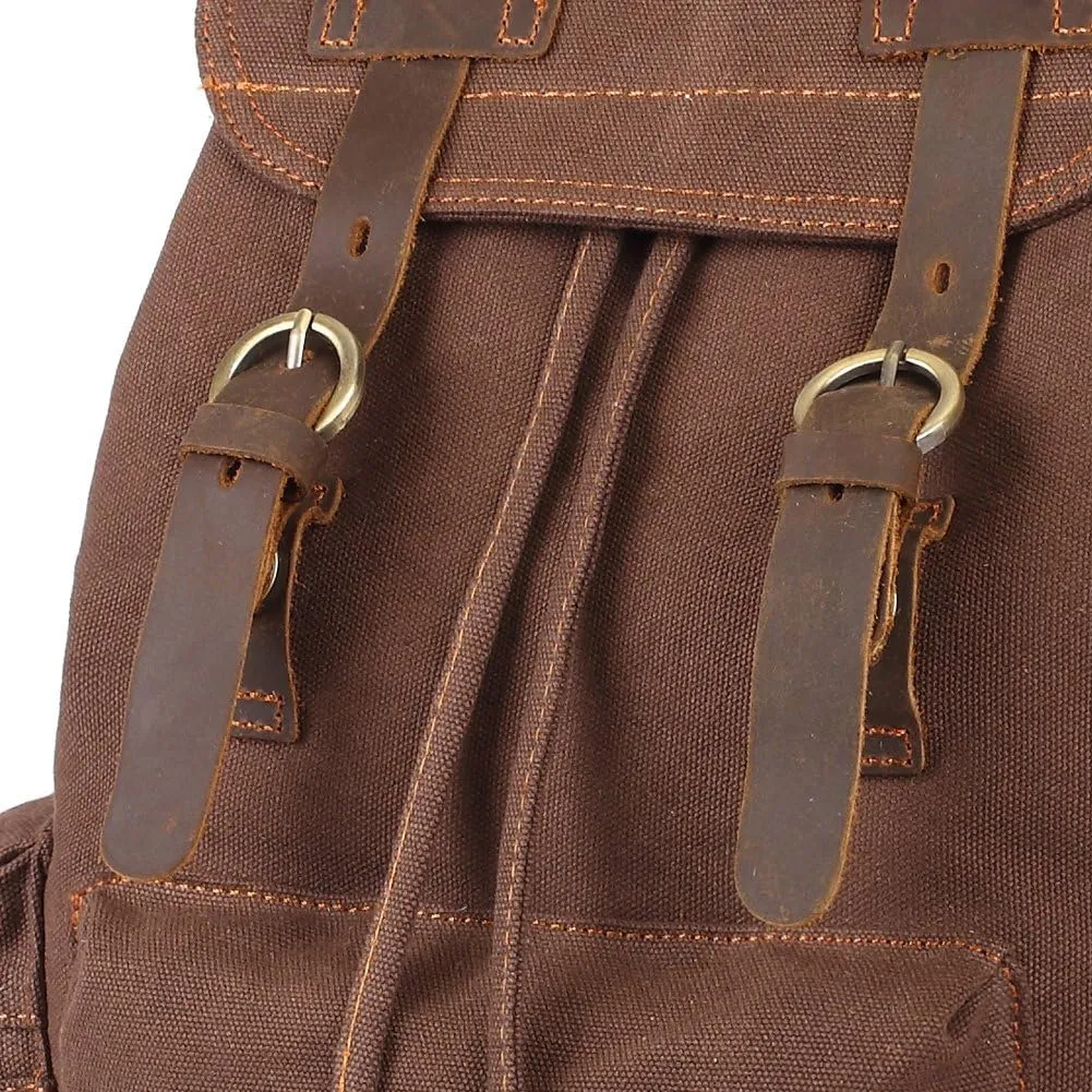 KAUKKO Vintage Casual Canvas and Leather Rucksack Backpack