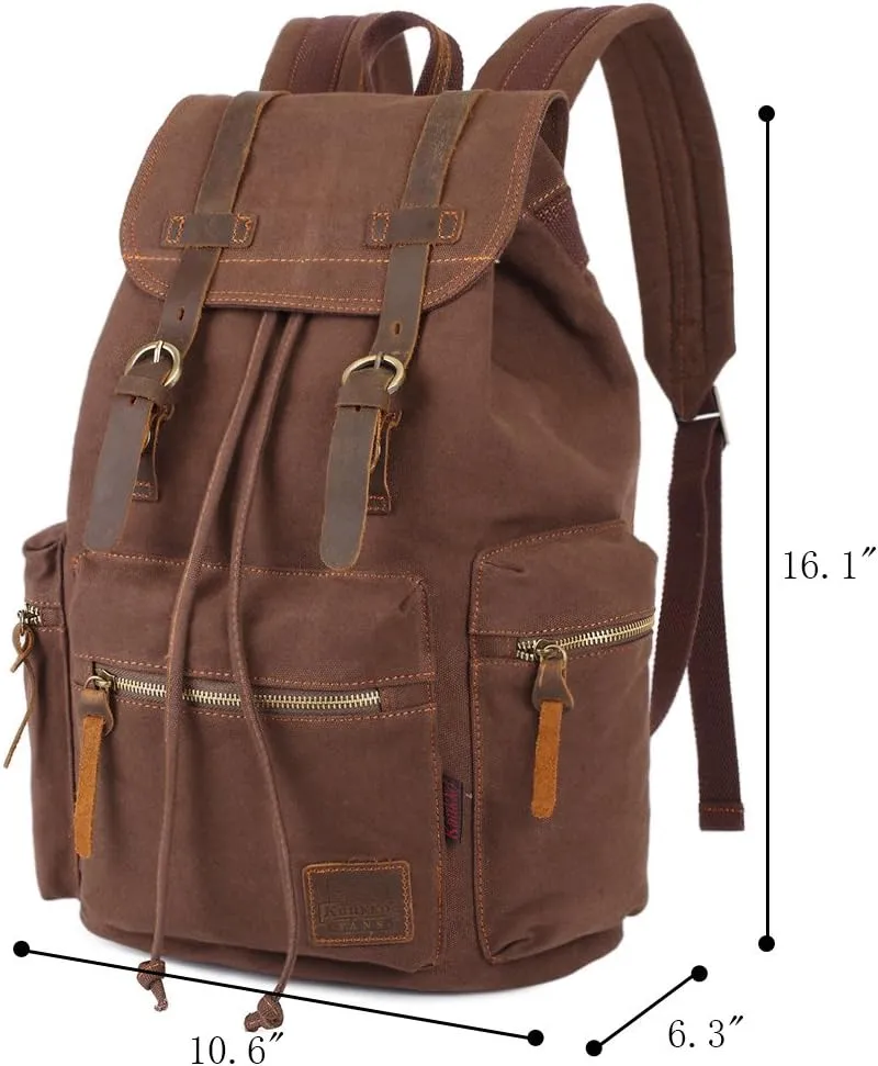 KAUKKO Vintage Casual Canvas and Leather Rucksack Backpack
