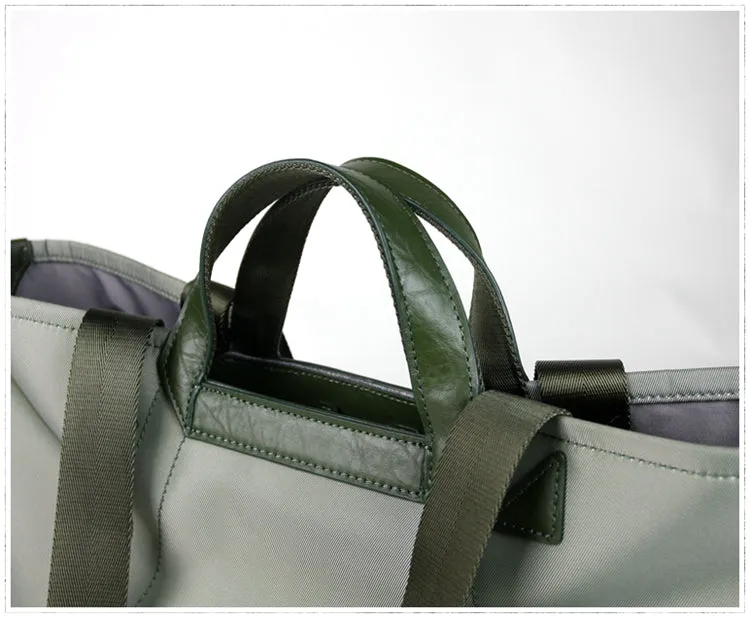 Khaki Womens Nylon Handbag Totes Khaki Womens Nylon Leather Shoulder Tote Purse for Ladies