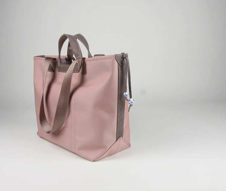 Khaki Womens Nylon Handbag Totes Khaki Womens Nylon Leather Shoulder Tote Purse for Ladies