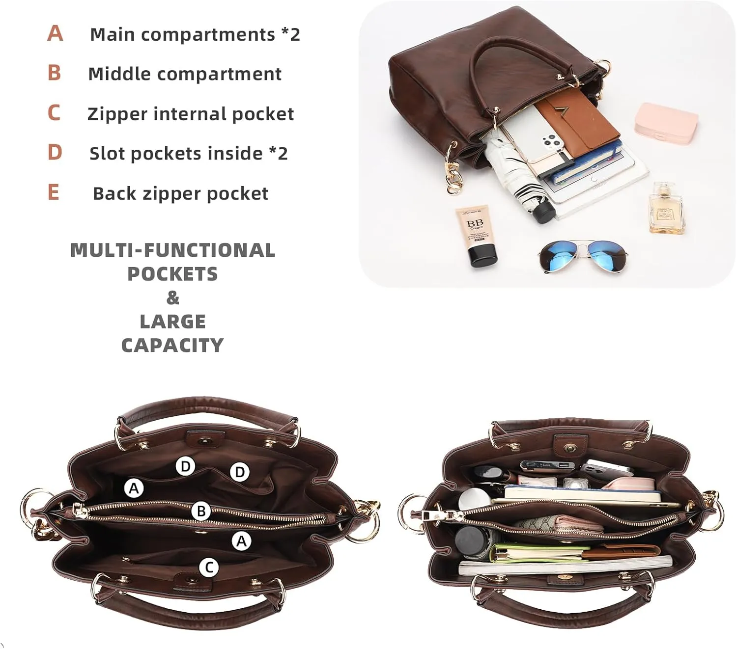 KL928 Women Designer Handbag and Purse, PU Leather Top Handle Satchel Shoulder Bag Tote Bag for Ladies