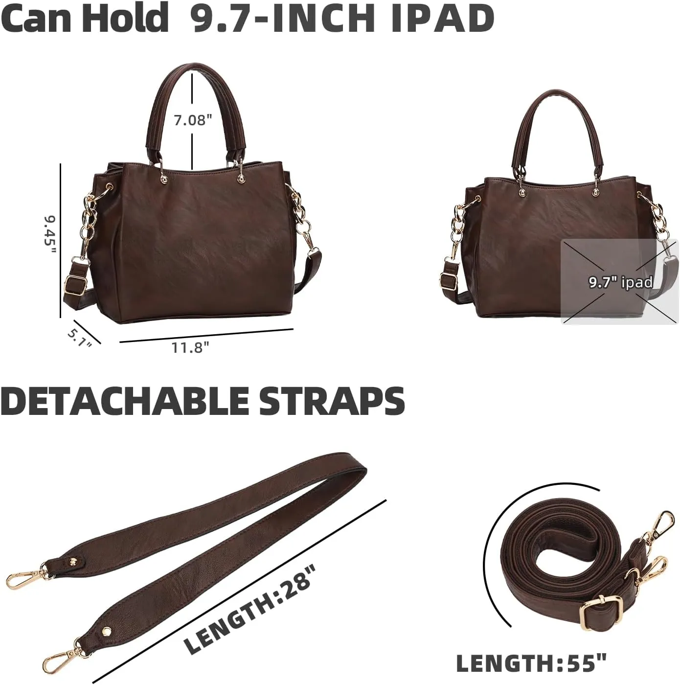 KL928 Women Designer Handbag and Purse, PU Leather Top Handle Satchel Shoulder Bag Tote Bag for Ladies