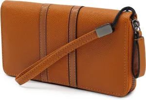 Large Capacity Wristlet Wallets for Women Zipper Wallets for Women Long Checkbook Clutch Ladies Wallets Vegan Leather with Wrist Strap (Brown)