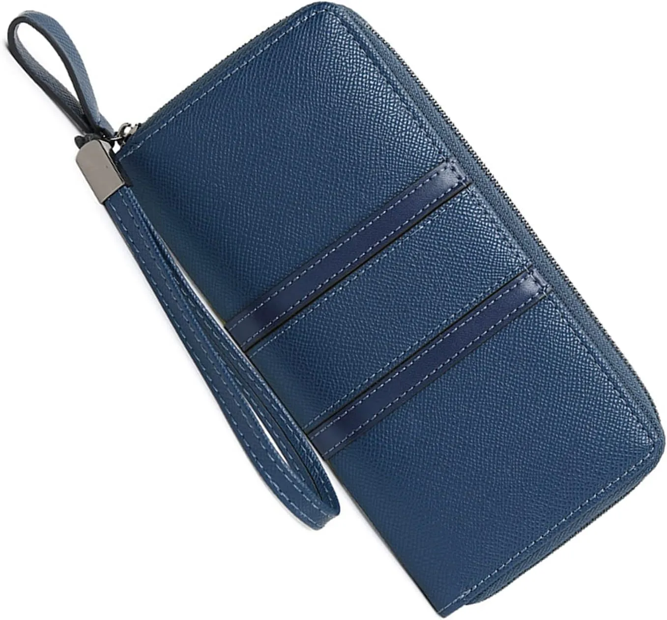 Large Capacity Wristlet Wallets for Women Zipper Wallets for Women Long Checkbook Clutch Ladies Wallets Vegan Leather with Wrist Strap (Dark Blue)