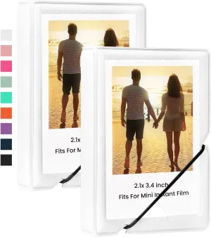 Lifting 2 Pack Mini Photo Album with 28 Pocket 2x3 Inch Pictures Fits for Fujifilm Instax Mini 7s 8 9 11 25 26 40 50s 90 Evo Z2300 Instant Camera, Polaroid Snap,Kpop Photocard Holder (White)