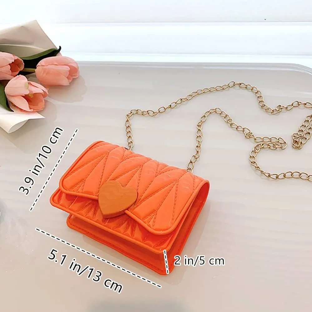 Little Girl Mini Shoulder Bag, Toddlers Girls' Kids Purse Crossbody Heart Purse for Kids Girls (Orange)