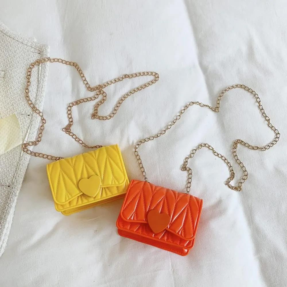 Little Girl Mini Shoulder Bag, Toddlers Girls' Kids Purse Crossbody Heart Purse for Kids Girls (Orange)