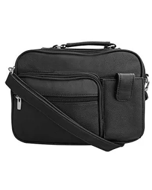 Marshal Genuine Leather Black Shoulder Bag Organizer Handbag Purse