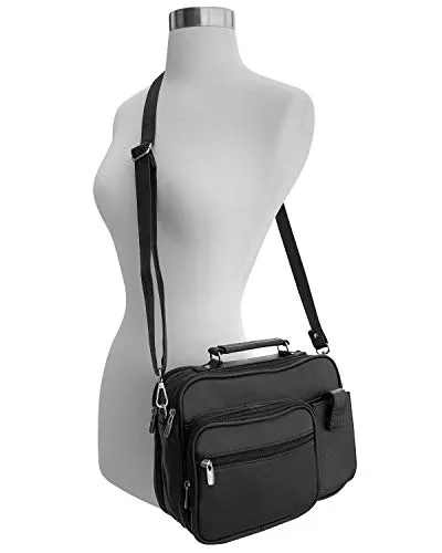 Marshal Genuine Leather Black Shoulder Bag Organizer Handbag Purse