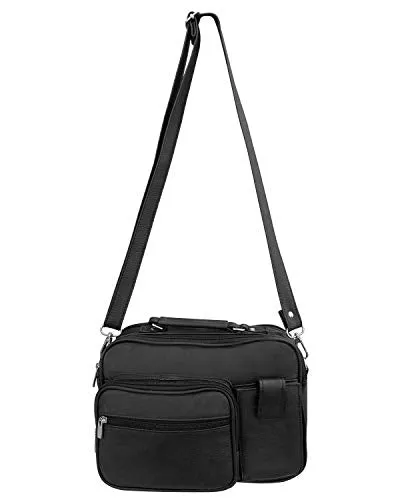 Marshal Genuine Leather Black Shoulder Bag Organizer Handbag Purse