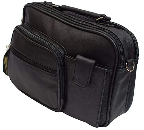 Marshal Genuine Leather Black Shoulder Bag Organizer Handbag Purse