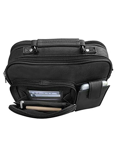 Marshal Genuine Leather Black Shoulder Bag Organizer Handbag Purse