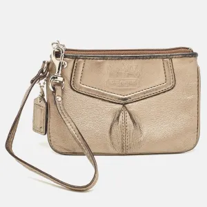 Metallic Leather Zip Wristlet Clutch