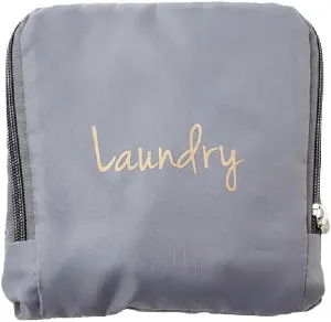 Miamica Foldable Travel Laundry Bag, Grey & Gold  Measures 21 x 22 When Fully Opened  Foldable Laundry Bag with Drawstring Closure  Durable, Lightweight Travel Accessories