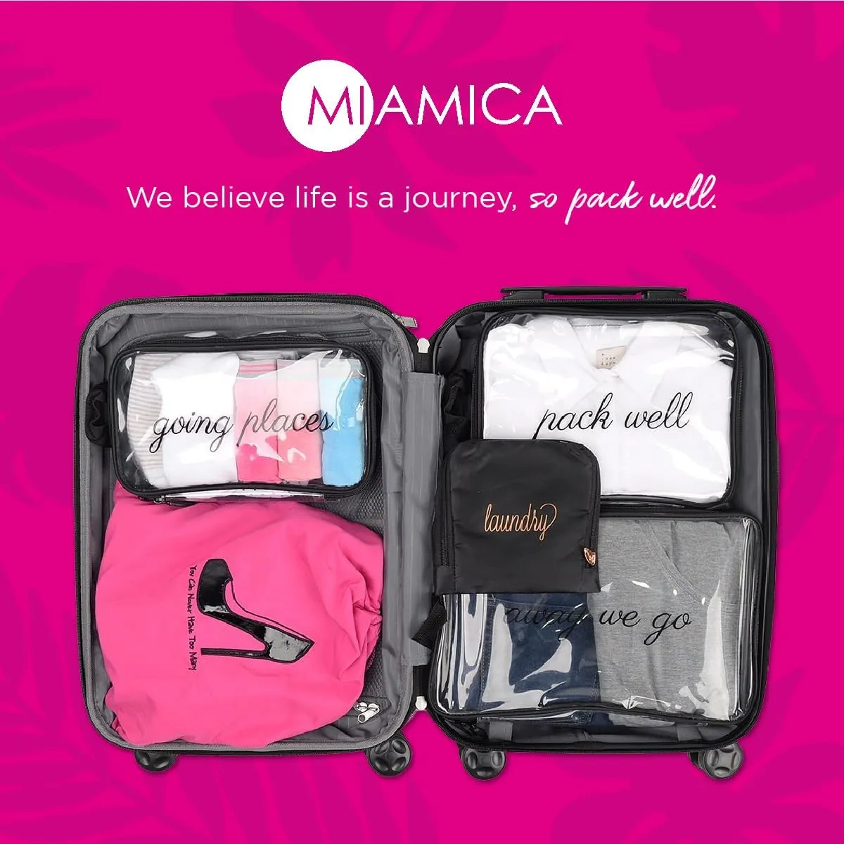 Miamica Foldable Travel Laundry Bag, Grey & Gold  Measures 21 x 22 When Fully Opened  Foldable Laundry Bag with Drawstring Closure  Durable, Lightweight Travel Accessories