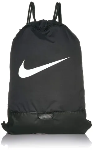 Nike Brasilia Training Gymsack, Drawstring Backpack with Zipper Pocket and Reinforced Bottom, Black/Black/White
