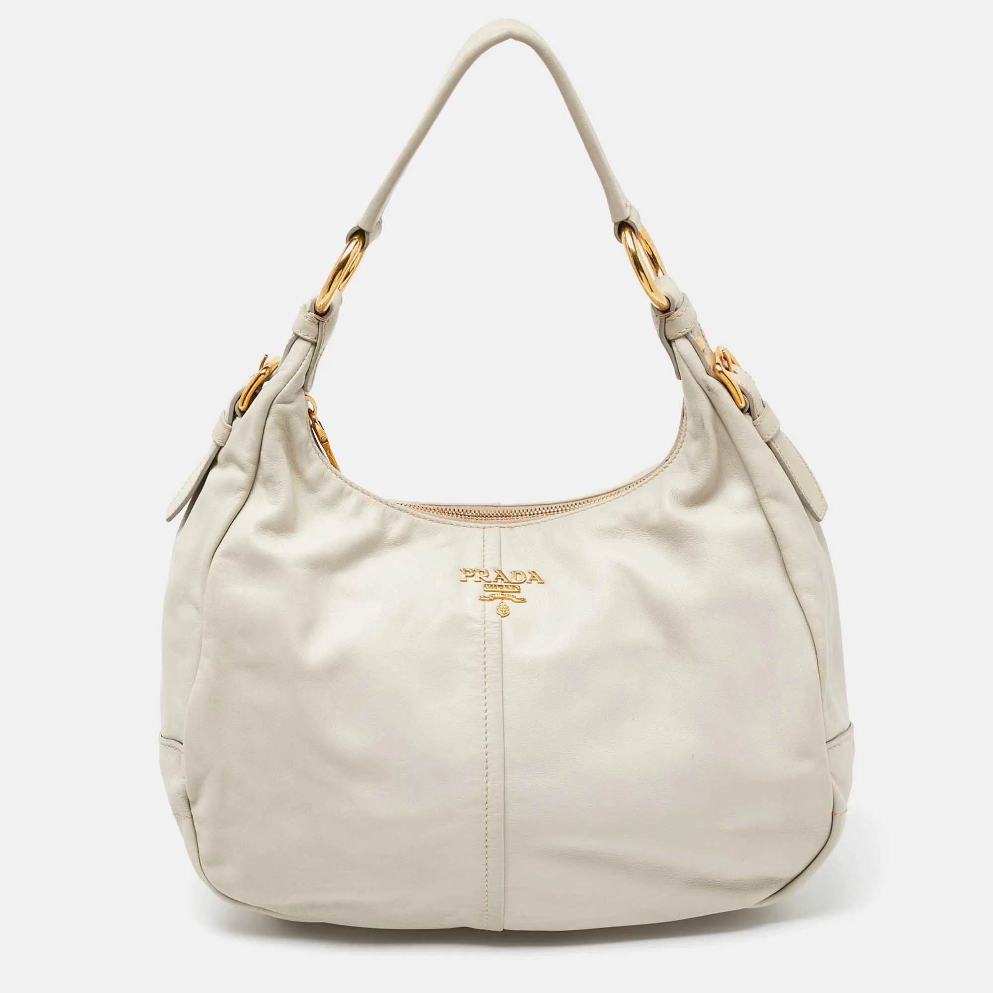 Off White Vitello Daino Leather Zip Hobo