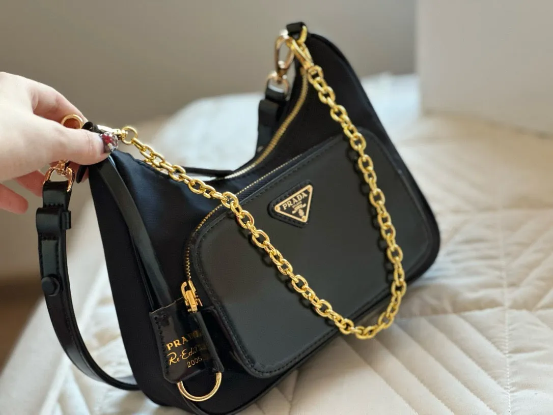 PD273 Re-Nylon and Brushed Leather Mini-bag / 8.6x7.6x2.3inch