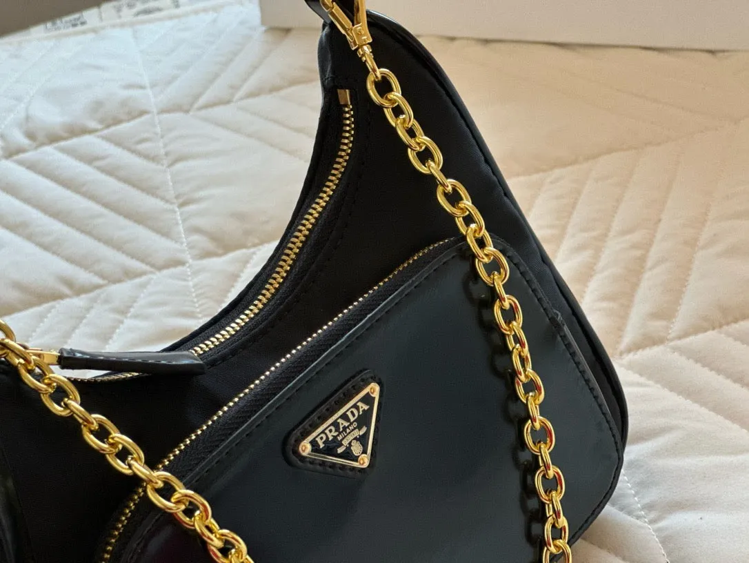 PD273 Re-Nylon and Brushed Leather Mini-bag / 8.6x7.6x2.3inch