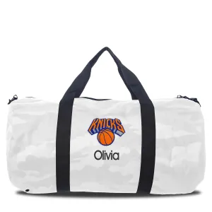 Personalized New York Knicks White Camo Duffel Bag