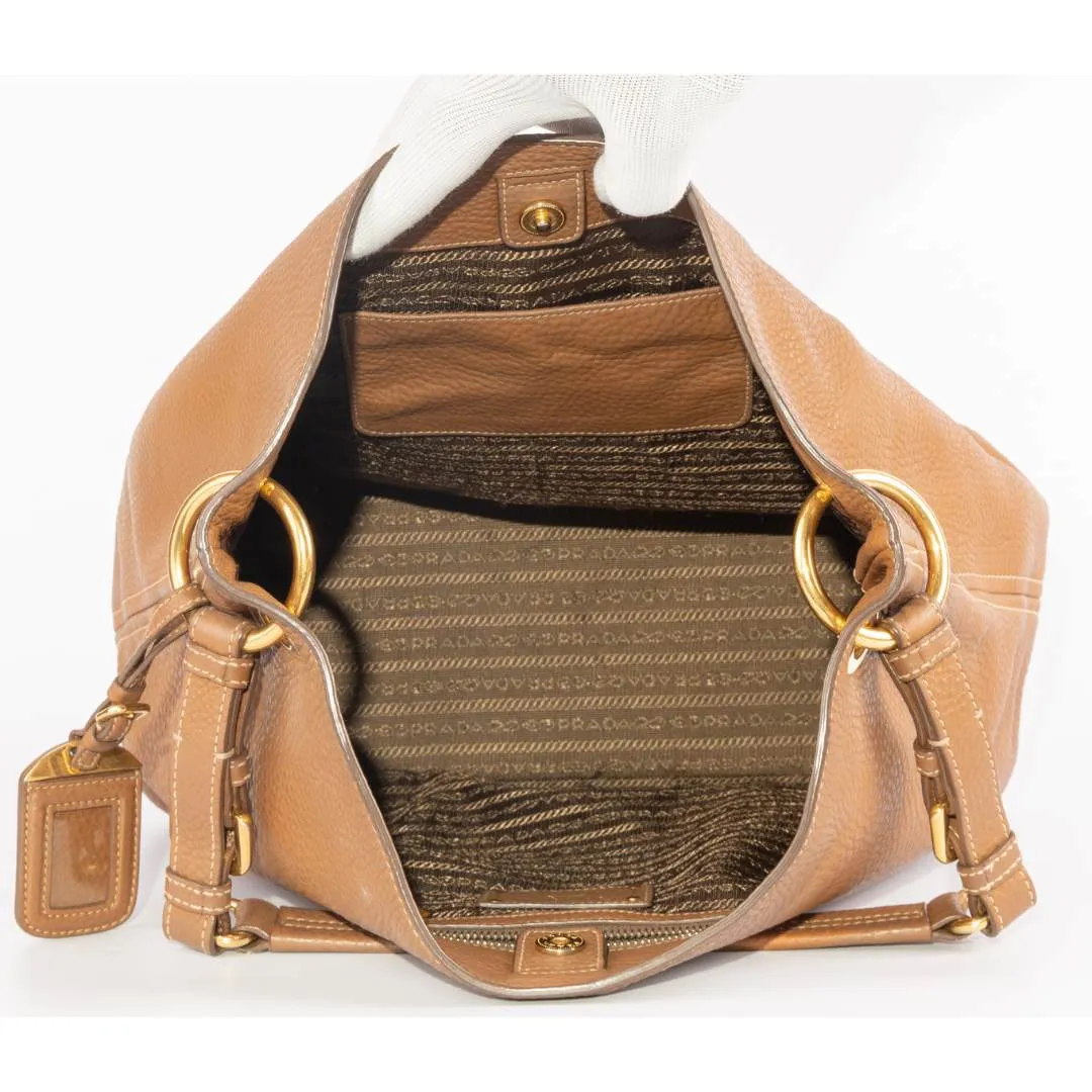 Prada Brown Diano Leather Hobo Bag