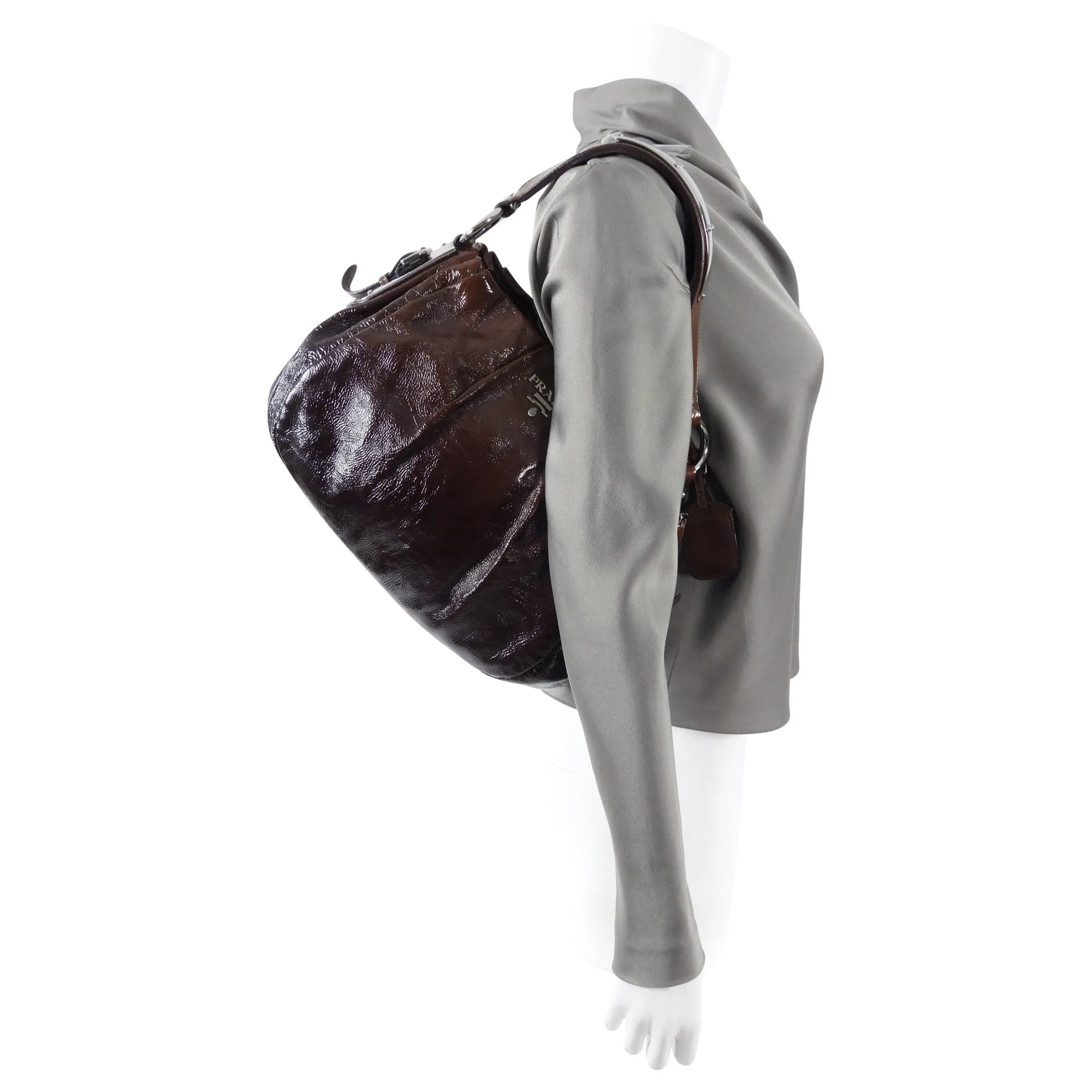 Prada Brown Ombre Patent Leather Shoulder Bag