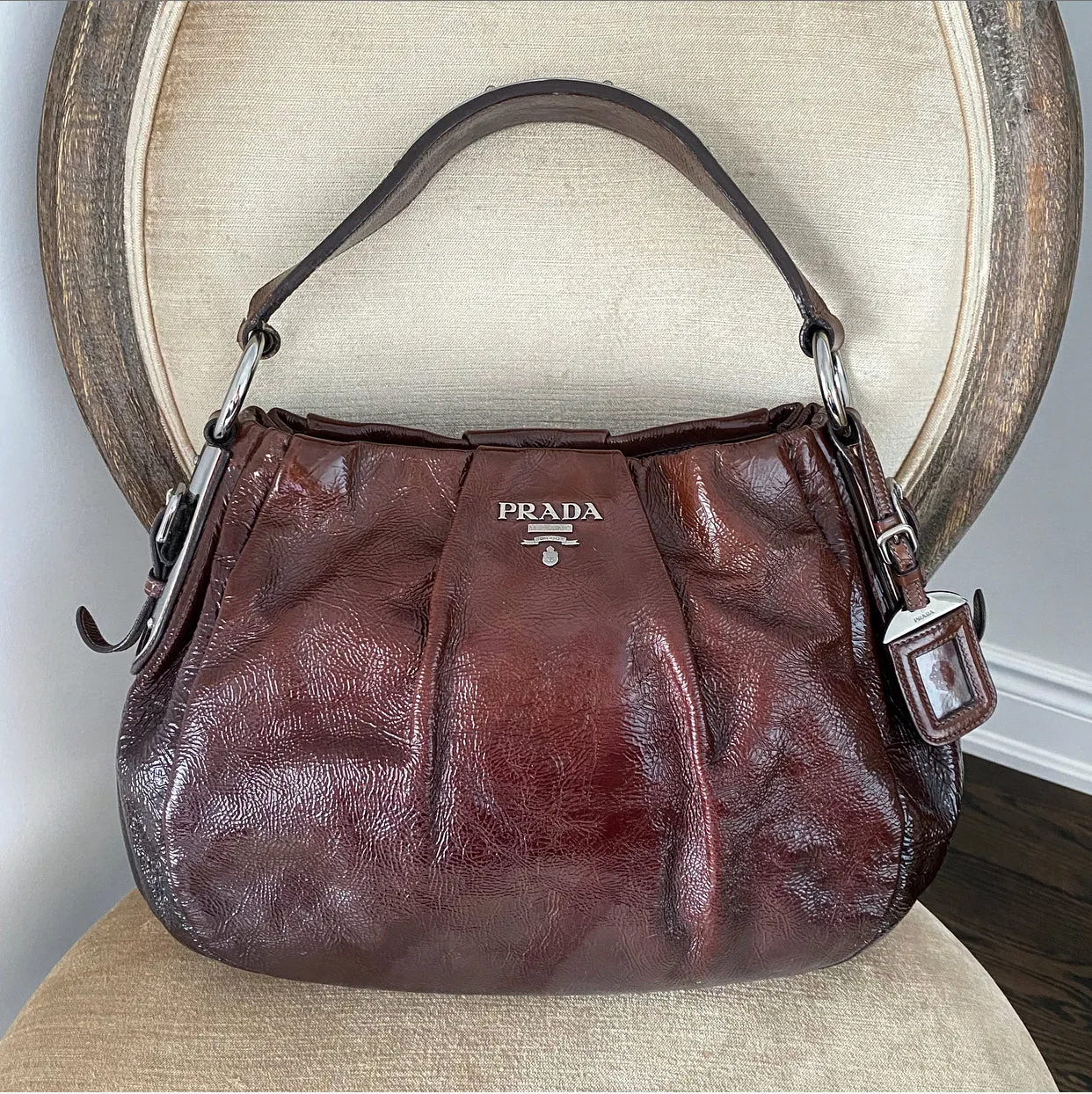 Prada Brown Ombre Patent Leather Shoulder Bag