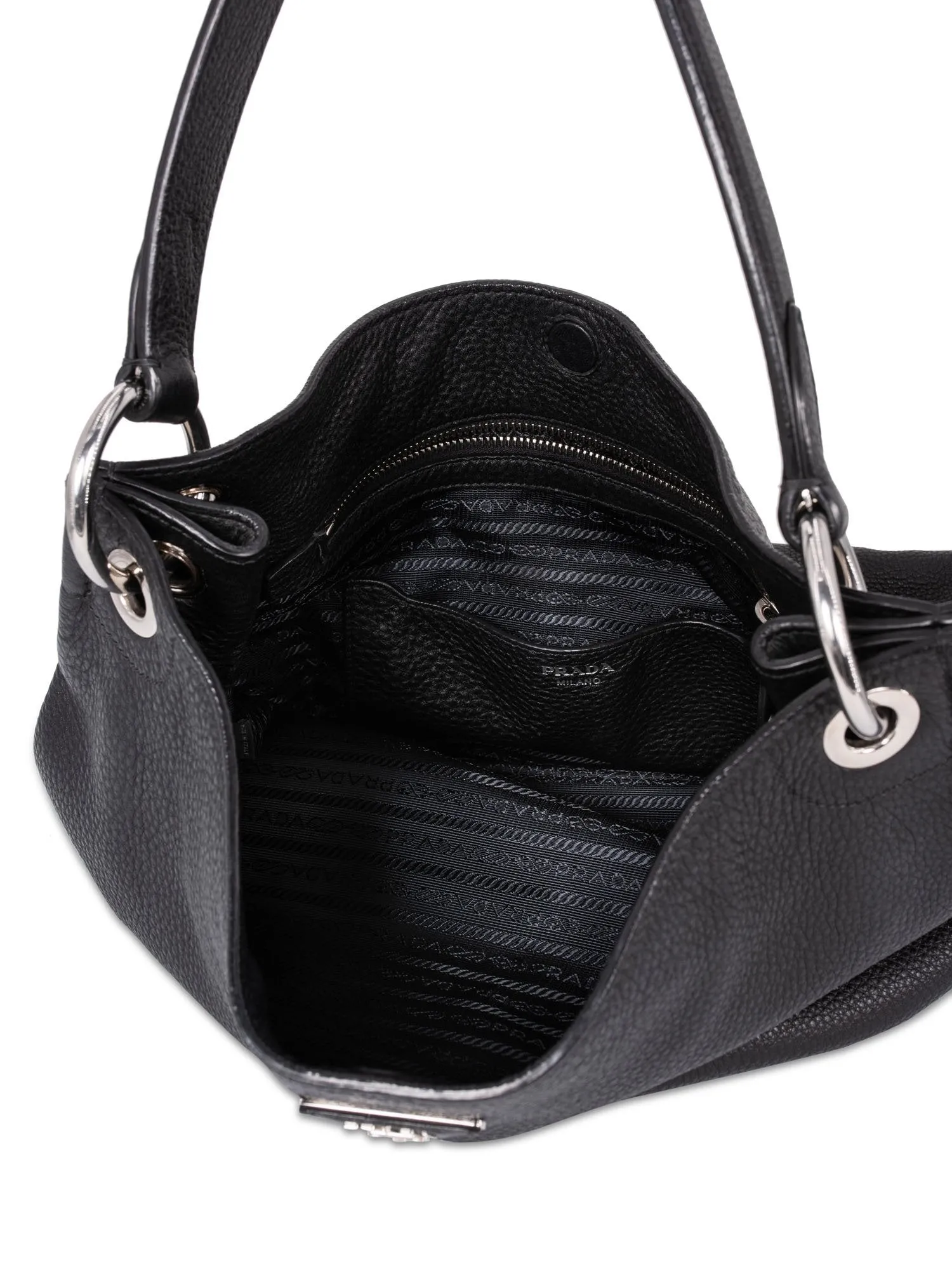 Prada Pebble Leather Hobo Bag Black